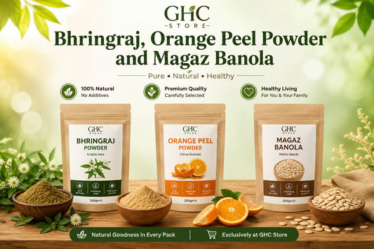 Bhringraj Powder Orange Peel Powder and Magaz Banola for hair skin and energy at GHC| Store