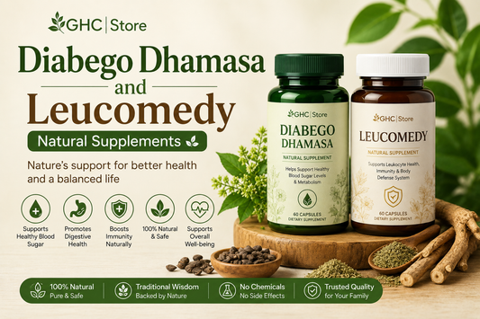 Natural herbal supplements diabego dhamasa powder and leucomedy for health and skin at GHC |Store