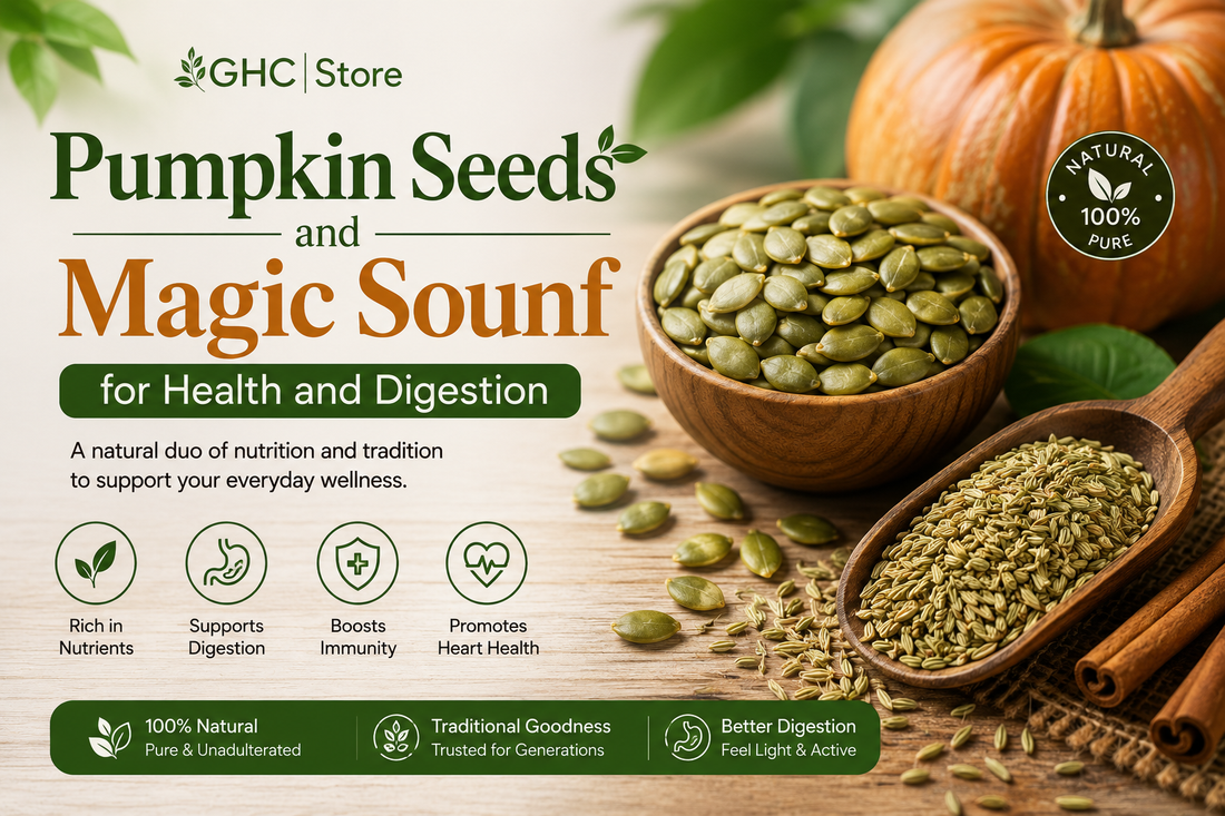 Pumpkin seeds and magic sounf natural seeds for digestion and daily wellness at GH|Store